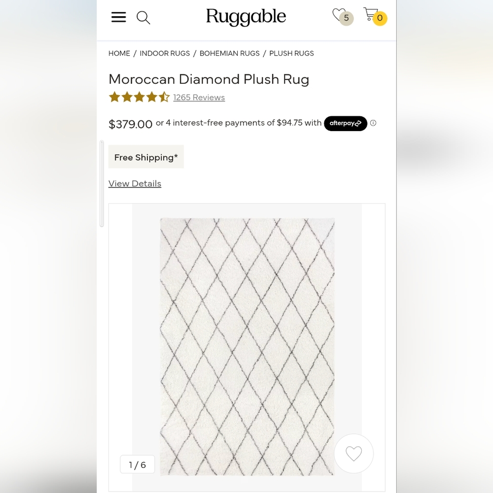 NIB 6x9 Ruggable Morrocon Plush Washable Rug